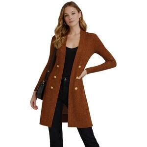 L’AGENCE Womens Noe Metallic Double Breasted Cardigan Fawn Sz Large Brown NWOT